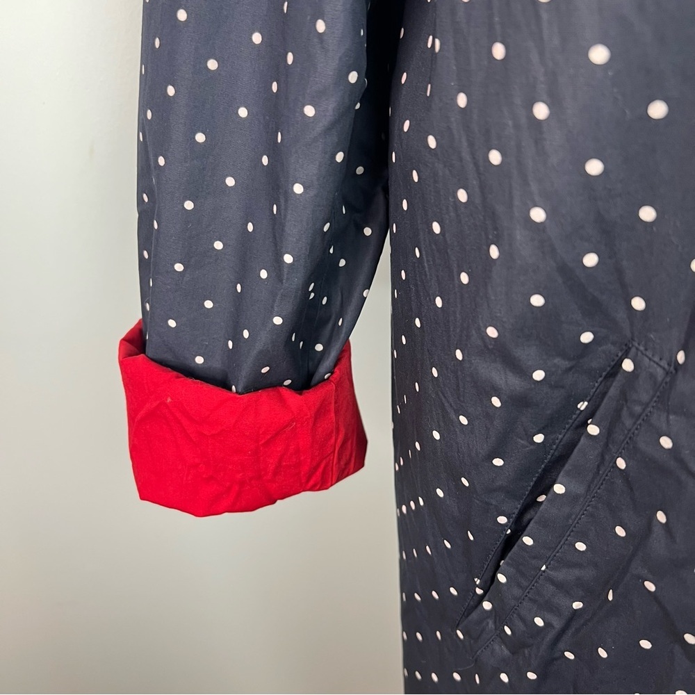Lauren Ralph Lauren Navy Polka Dot Trench Coat with Red Lining - Picture 6 of 17